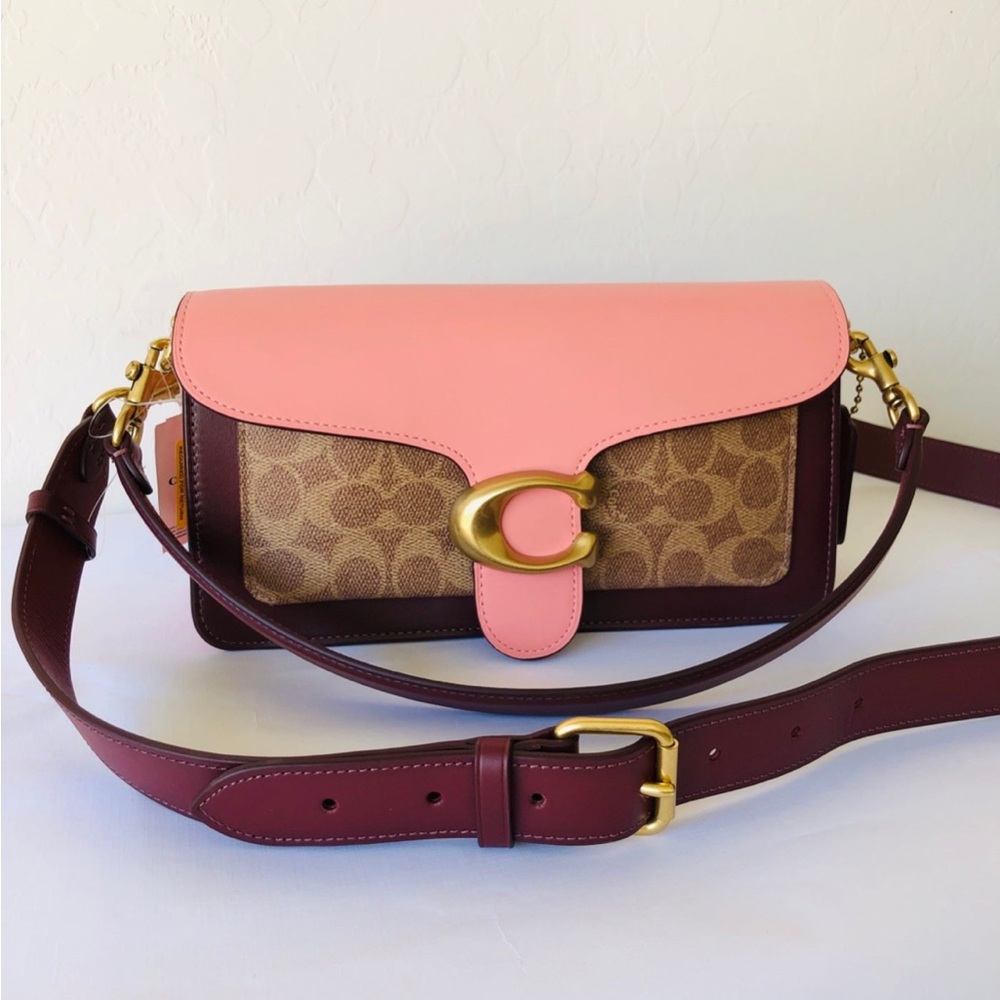 NWT COACH Signature Tabby 26 Leather Shoulder Bag - Tan Candy Pink Multi Brass